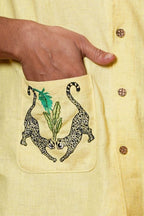 Yellow Cheetah Embroidered Half Sleeves  Casual Mens Shirt