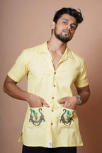 Yellow Cheetah Embroidered Half Sleeves  Casual Mens Shirt