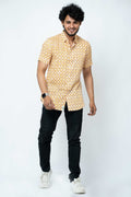 Yellow Mughal Print Mens Half Shirt