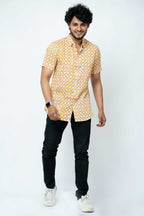 Yellow Mughal Print Mens Half Shirt