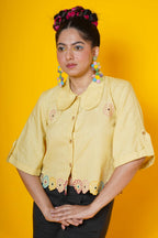 Yellow Floral Hand Embroidered Cut Work Blouse