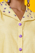 Yellow Lavender Blouse  With Collar Embroidery