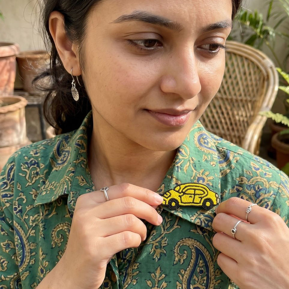 Yellow Taxi Brooch Pin