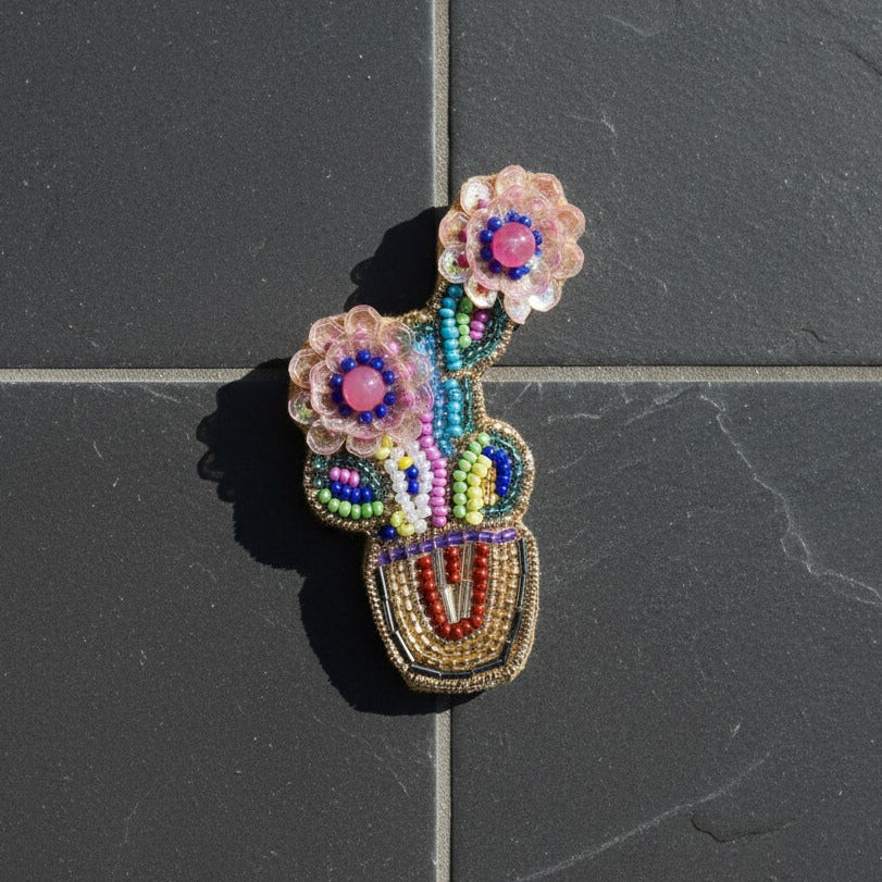 Cactus With Flowers Brooch Pin