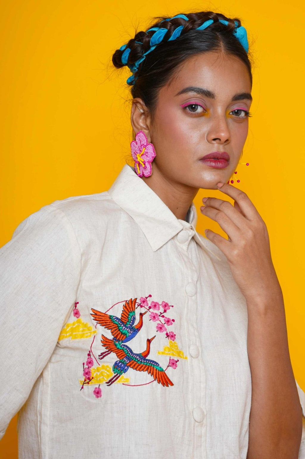 Pink Swan Hand Embroidered Women Blouse