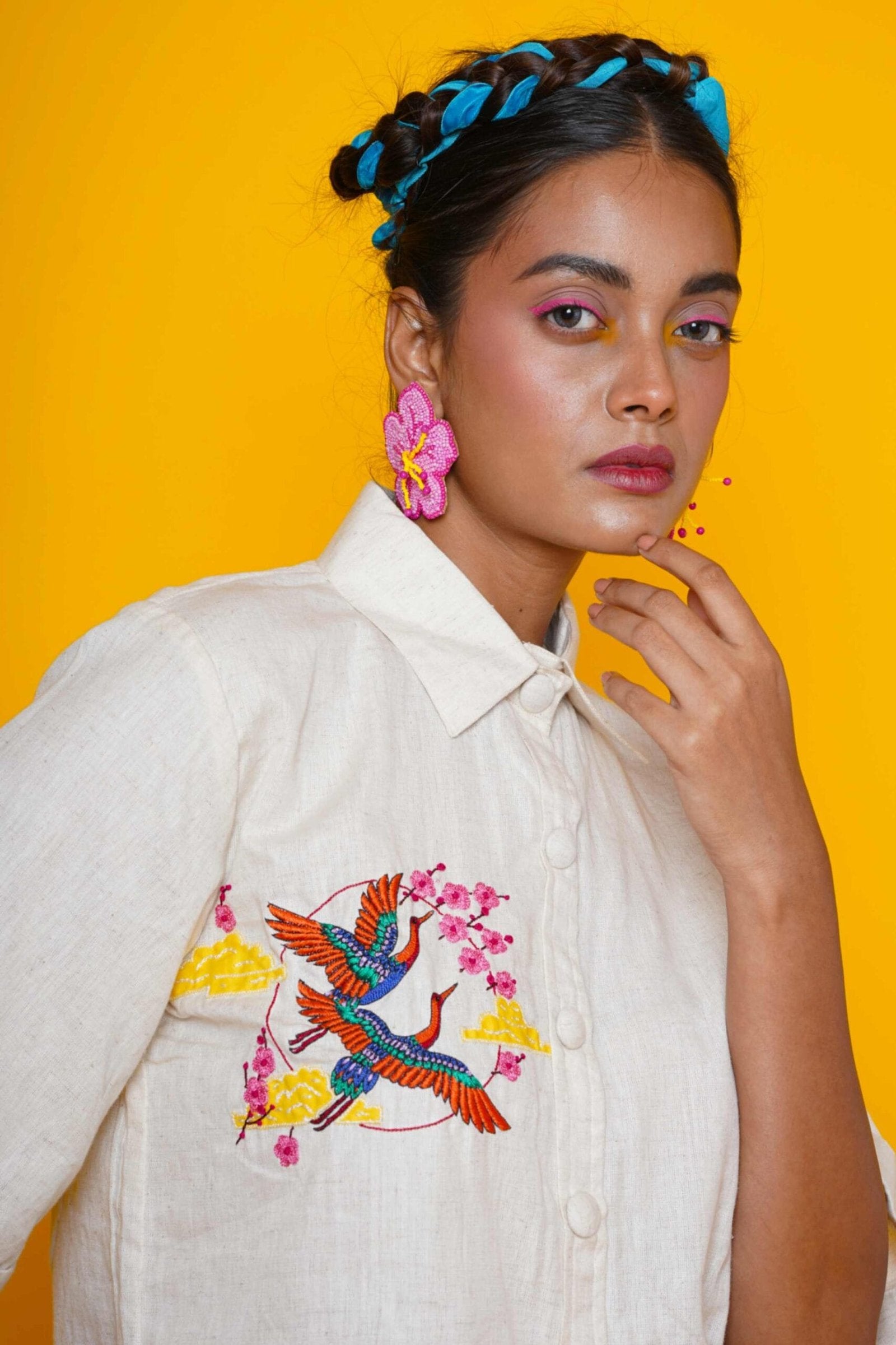 Pink Swan Hand Embroidered Women Blouse