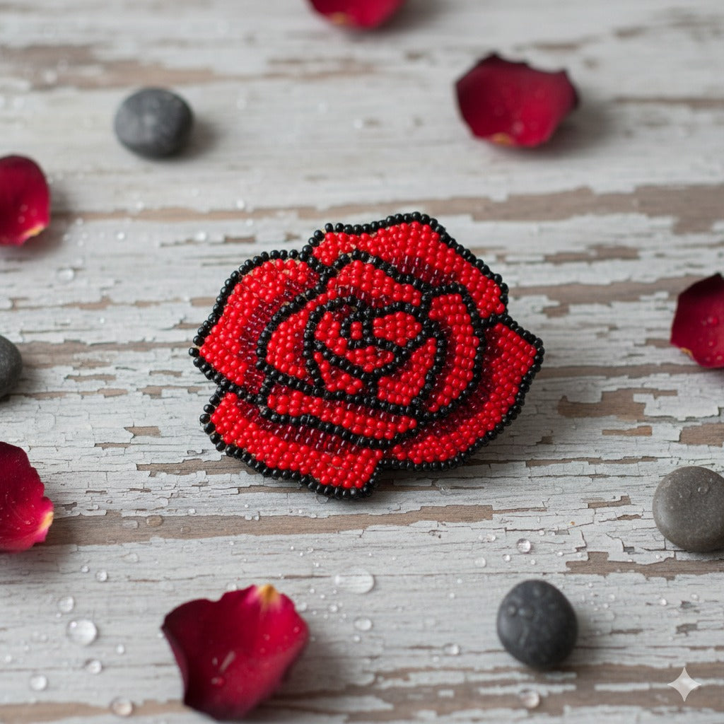 Red Rose Brooch Pin