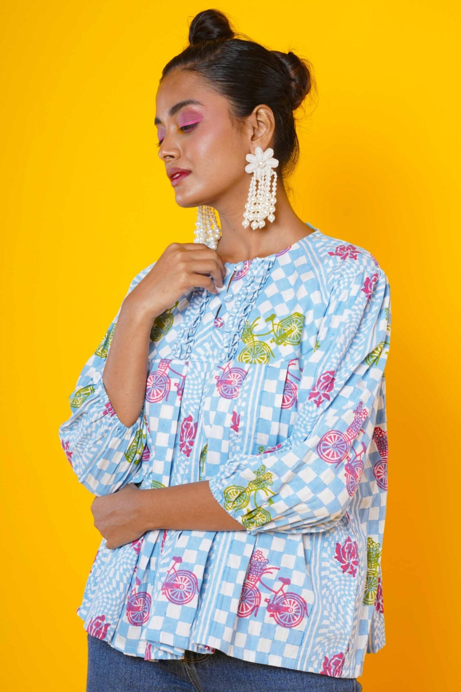 Women Block Print Cotton Peplum Top
