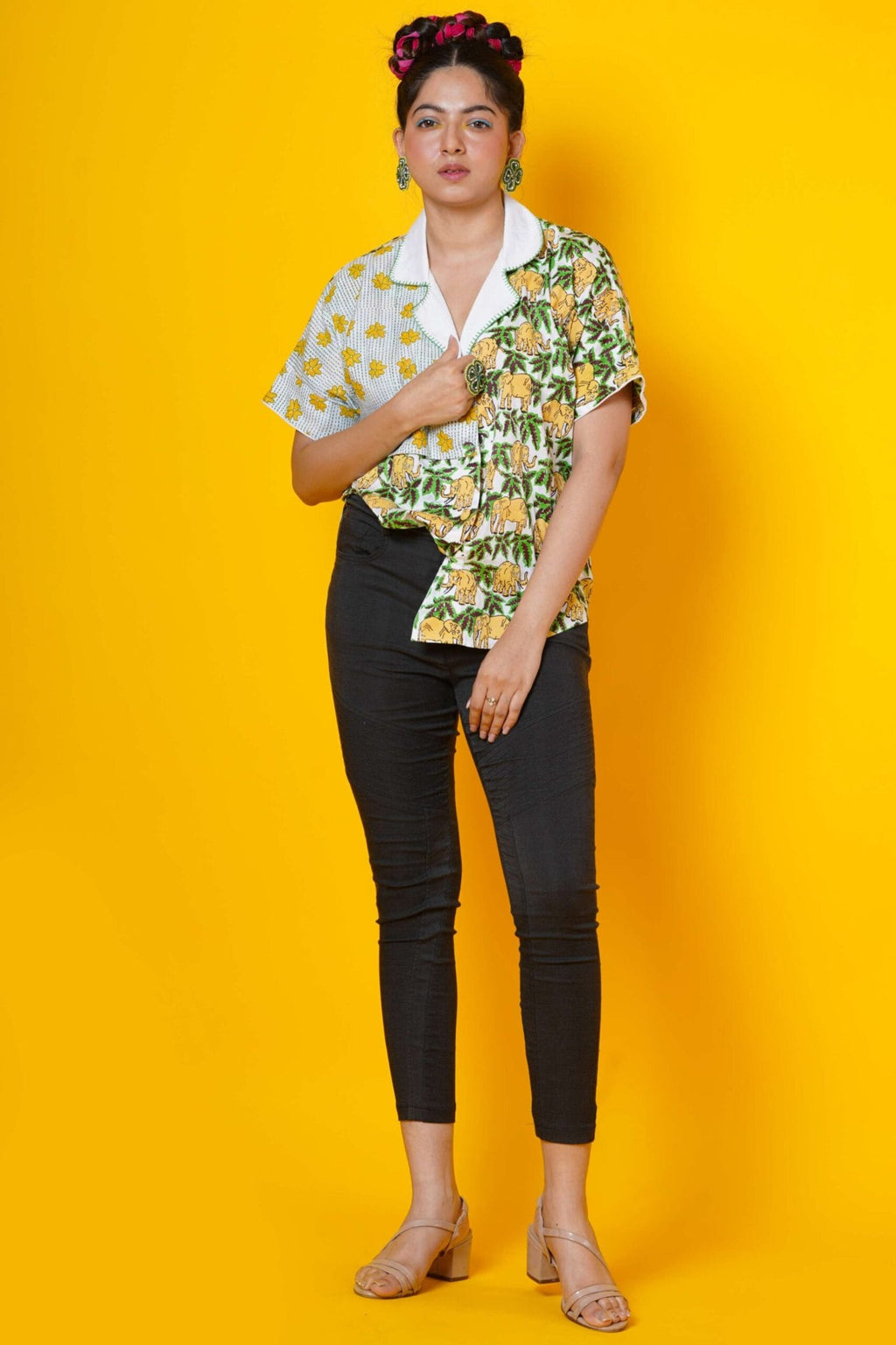 Women Block Print Cotton  Shirt With Elephant Motif