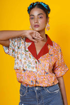 Women Block Print Cotton Shirt In Rust Colour
