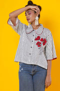 Women Block Print Cotton Shirt With Hand Applique Work