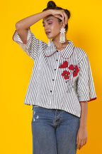 Women Block Print Cotton Shirt With Hand Applique Work