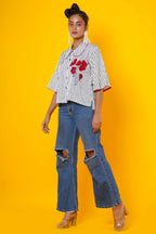 Women Block Print Cotton Shirt With Hand Applique Work
