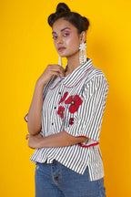 Women Block Print Cotton Shirt With Hand Applique Work