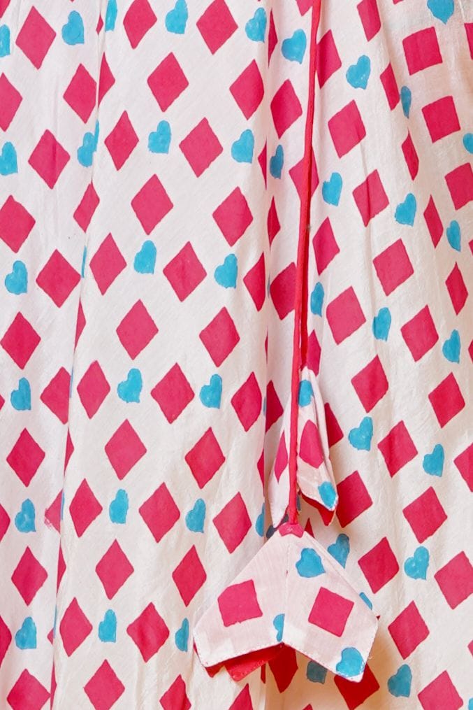 Women Block Printed  Cotton Midi Dress In Pink And Sky