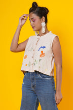 Women Hand Embroidery Ocean Crop Top