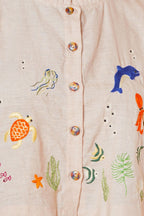 Women Hand Embroidery Ocean Crop Top