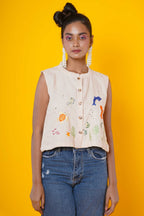 Women Hand Embroidery Ocean Crop Top