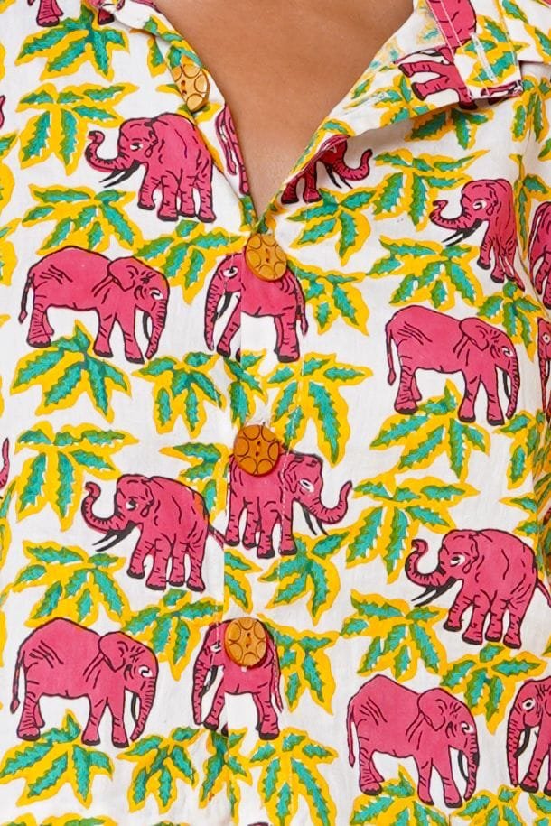 Women Pink Elephant Print Cotton Shirt