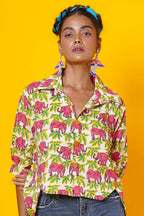 Women Pink Elephant Print Cotton Shirt