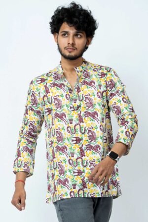 ANIMAL THEME  BLOCK PRINT  CASUAL KURTA FOR  MEN - Image 6