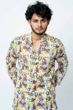 ANIMAL THEME  BLOCK PRINT  CASUAL KURTA FOR  MEN - Image 4