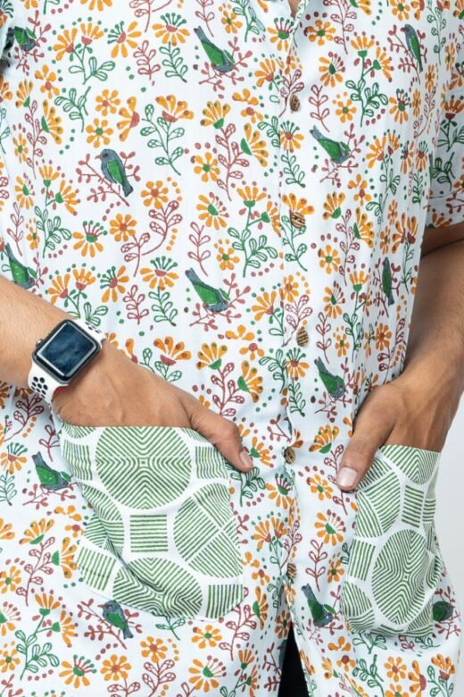 BIRD BLOCK PRINT BOX FIT CASUAL SHIRT - Image 2