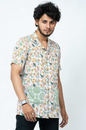 BIRD BLOCK PRINT BOX FIT CASUAL SHIRT - Image 3