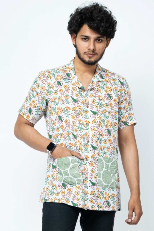 BIRD BLOCK PRINT BOX FIT CASUAL SHIRT - Image 5