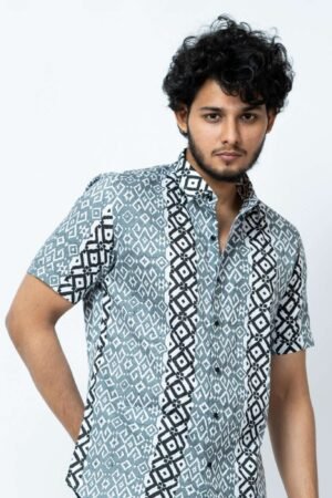 BLACK & GREY BLOCK  PRINT REGULAR FIT SHIRT - Image 6