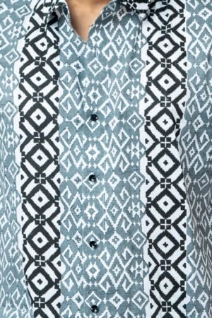 BLACK & GREY BLOCK  PRINT REGULAR FIT SHIRT - Image 5