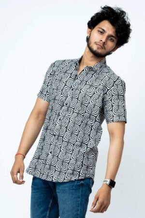 BLACK & WHITE SMART CASUAL  COTTON SHIRT. - Image 5
