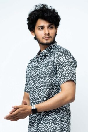 BLACK IKAT PRINT REGULAR FIT  COTTON SHIRT - Image 2