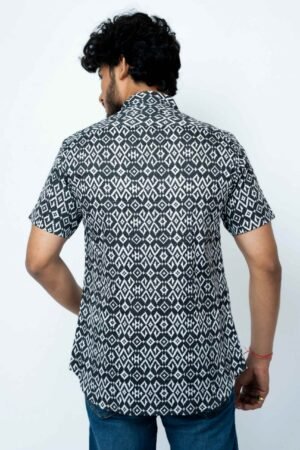 BLACK IKAT PRINT REGULAR FIT  COTTON SHIRT - Image 5