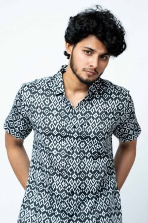 BLACK IKAT PRINT REGULAR FIT  COTTON SHIRT - Image 4