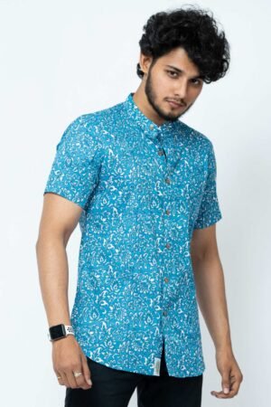 BLUE CHINTZ BLOCK PRINT SLIM FIT SHIRT - Image 5