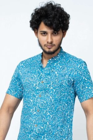 BLUE CHINTZ BLOCK PRINT SLIM FIT SHIRT - Image 4