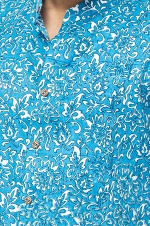 BLUE CHINTZ BLOCK PRINT SLIM FIT SHIRT - Image 3
