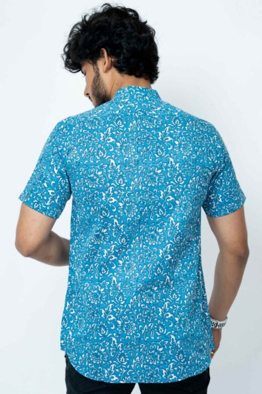 BLUE CHINTZ BLOCK PRINT SLIM FIT SHIRT - Image 2