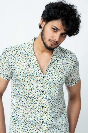 BLUE GREEN DOT PRINT MENS CASUAL SHIRT - Image 4