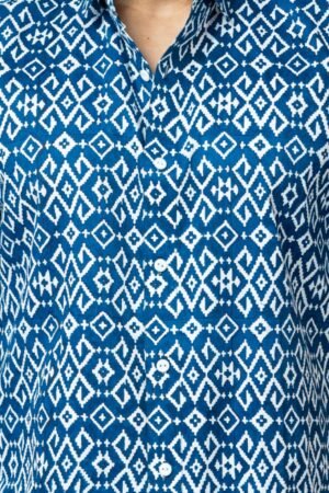 BLUE IKAT PRINT REGULAR PRINT COTTON SHIRT - Image 5