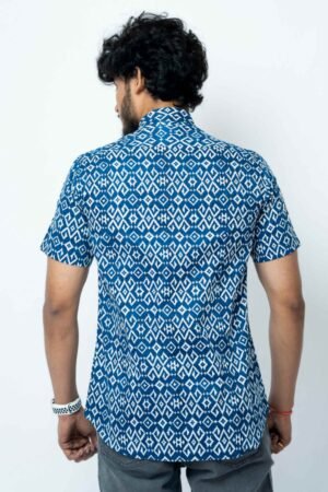 BLUE IKAT PRINT REGULAR PRINT COTTON SHIRT - Image 6