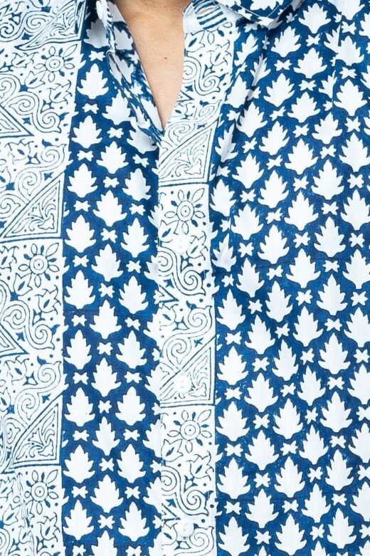 BLUE  MOTIF  BLOCK  PRINT  CASUAL   SHIRT - Image 2