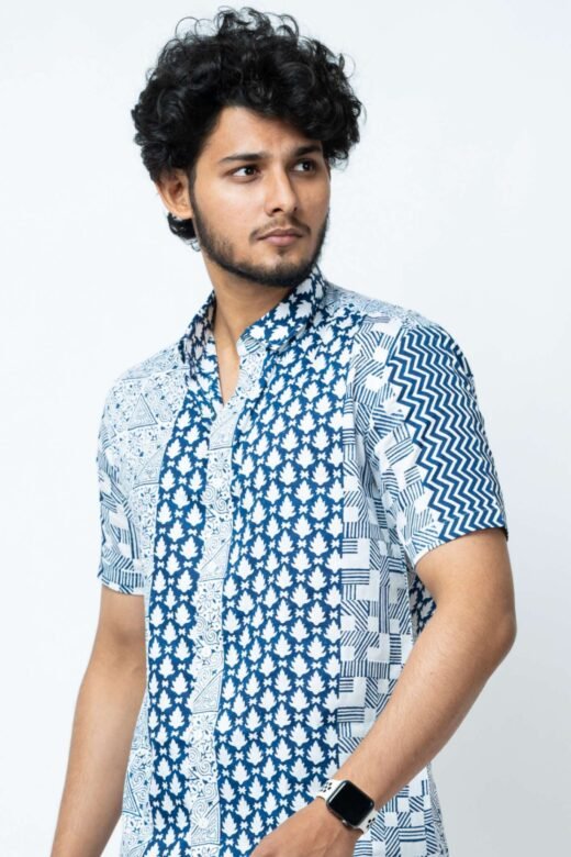 BLUE  MOTIF  BLOCK  PRINT  CASUAL   SHIRT - Image 4