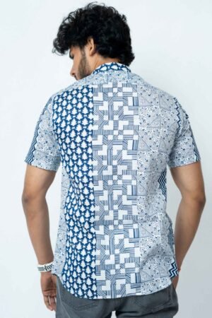 BLUE  MOTIF  BLOCK  PRINT  CASUAL   SHIRT - Image 6