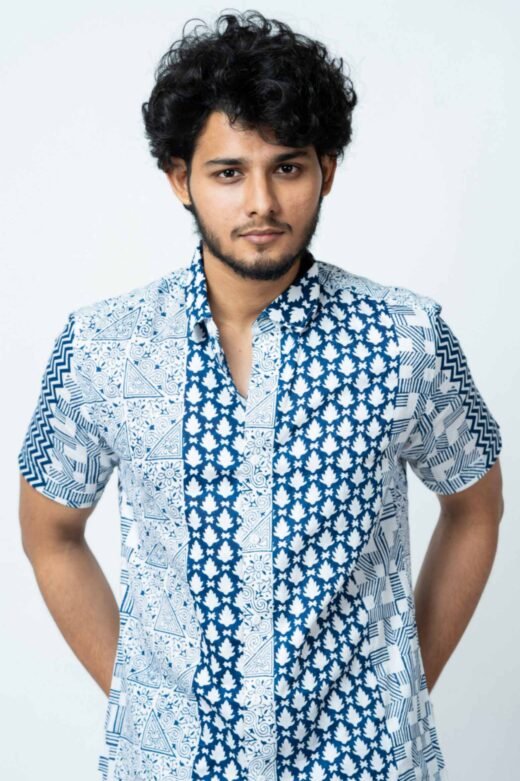 BLUE  MOTIF  BLOCK  PRINT  CASUAL   SHIRT - Image 7