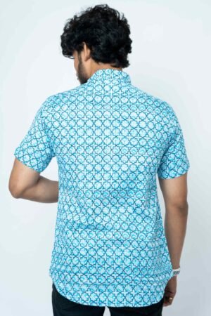 Blue Mughal Print Mens Half Shirt - Image 5