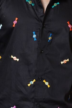 CANDY HAND EMBROIDERED MENS BLACK  HALF SLEEVE SHIRT - Image 3
