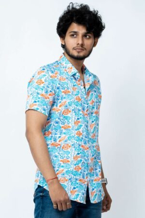 CORAL BLOCK PRINT SMART FIT MENS SHIRT - Image 2