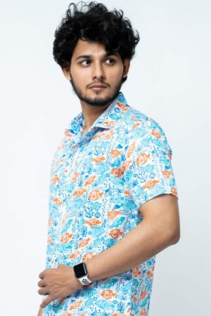 CORAL BLOCK PRINT SMART FIT MENS SHIRT - Image 3